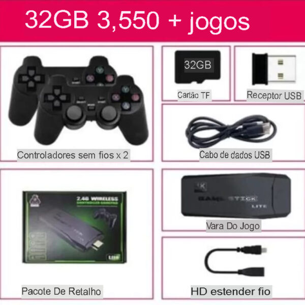 Vídeo Game Stick 4k Jogos Retrô com 2 Controles Sem Fio - Image 4