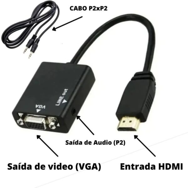 Cabo Adaptador Conversor HDMI para VGA  Com Saída de Áudio - Image 3