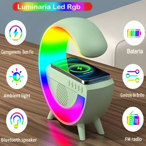Luminaria Bluetooth Inteligente Carregador Sem Fio Alarme Luz RGB - Image 4