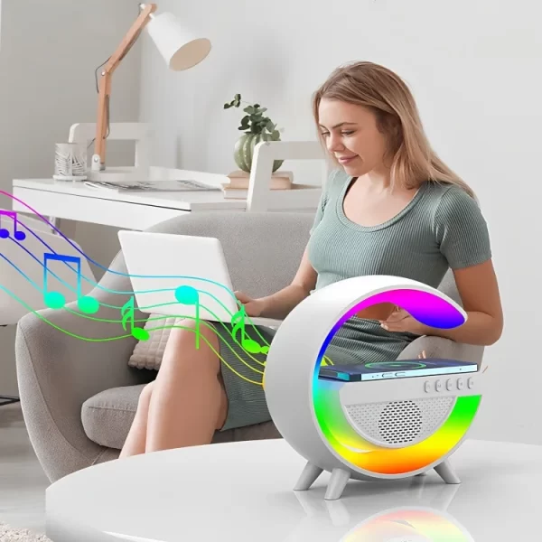 Luminaria Bluetooth Inteligente Carregador Sem Fio Alarme Luz RGB - Image 6