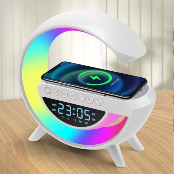 Luminaria Bluetooth Inteligente Carregador Sem Fio Alarme Luz RGB