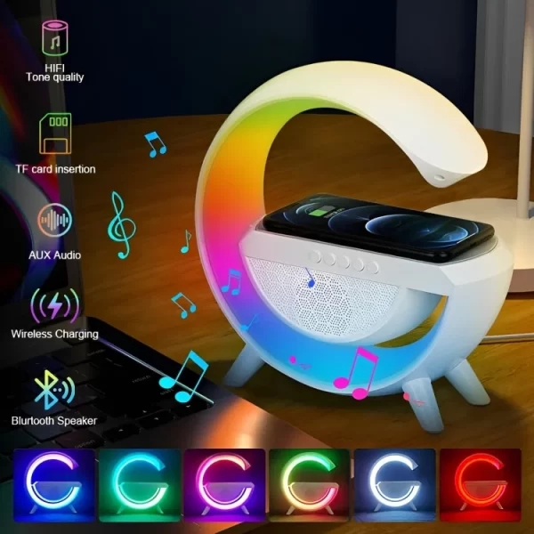 Luminaria Bluetooth Inteligente Carregador Sem Fio Alarme Luz RGB - Image 5
